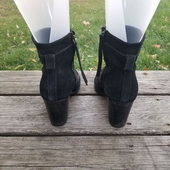 TOMS Lunata Chunky Heeled Black Suede Leather Ankle Boots Booties Woman's 9 - Picture 5 of 11